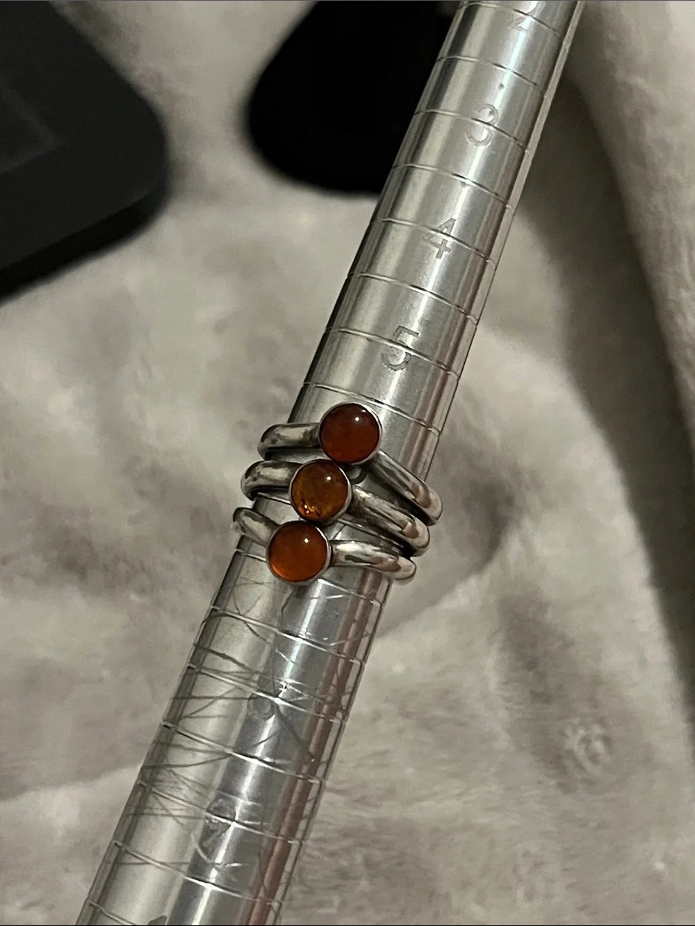 Vintage Sterling Silver Amber 3 Stone Ring